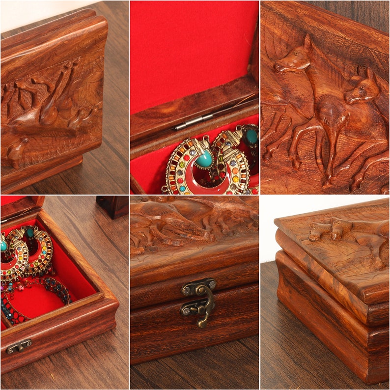 Horse Jewelry Box, Hand Carved Wooden Horse Decor Jewelry Organizer Box, Wooden Animal Carvings Decoration, Horse Lover Gifts