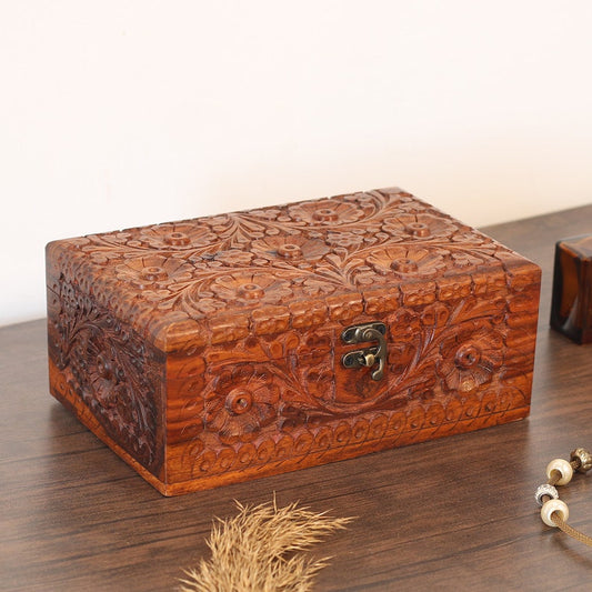 Handmade Engraved Rosewood Jewelry Box: Large Capacity Trinket Storage