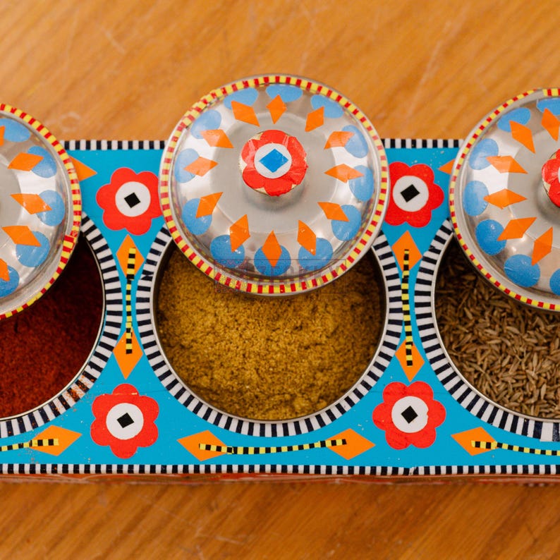 Rosewood Masala Box: Chamakpatti Truck Art Spice Organizer