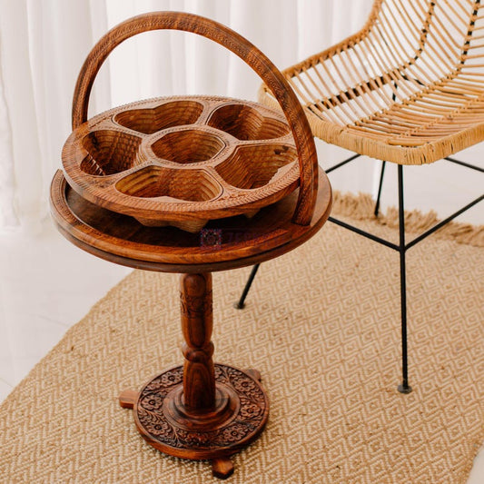 Handmade Rosewood Round Table: Mid-Century Modern Bedside Nightstand