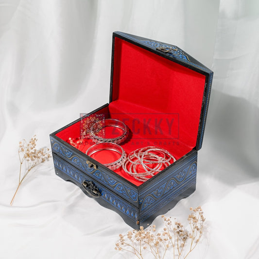 Large Wooden Makeup & Jewelry Box with Drawer Hand-Painted Vanity Organizer Cosmetic and Toiletry Storage Gift for Wife or Girlfriend