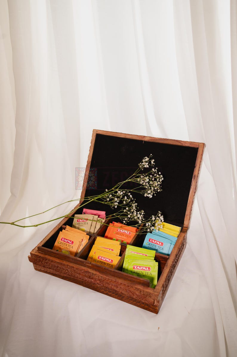 Rustic Tea Bag Holder with Secret Lock – Wooden Tea Organizer Gift for Mom or Grandma