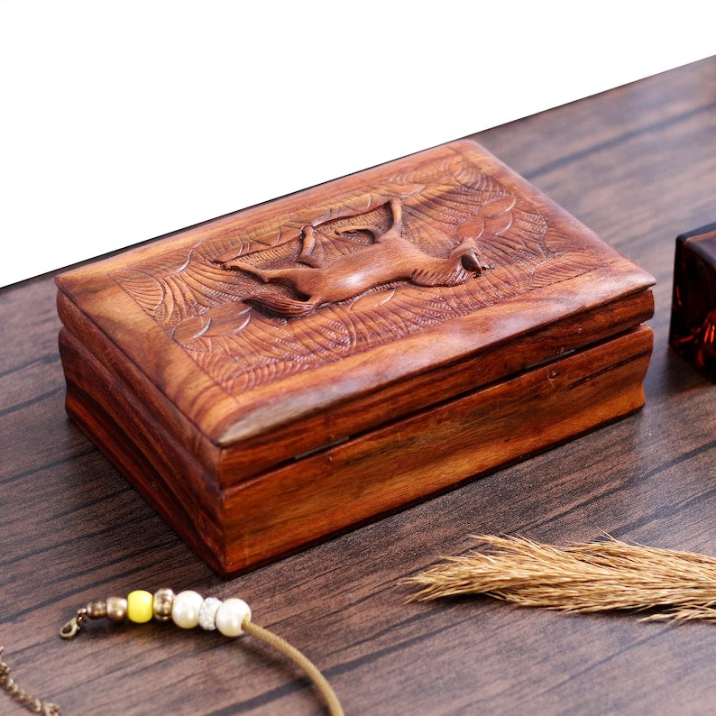 Personalized Wooden Jewelry Box: Hand-Carved Horse Keepsake