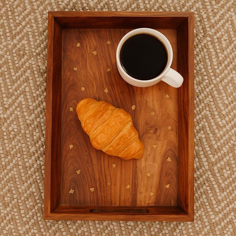 Rustic Rosewood Serving Tray with Handles: Farmhouse Ottoman Decor