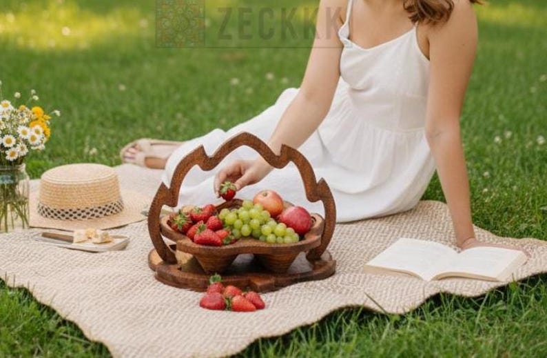 Wooden Fruit Basket Foldable Picnic Basket Collapsible Serving Trays Kitchen Decor Gift & Housewarming Gift