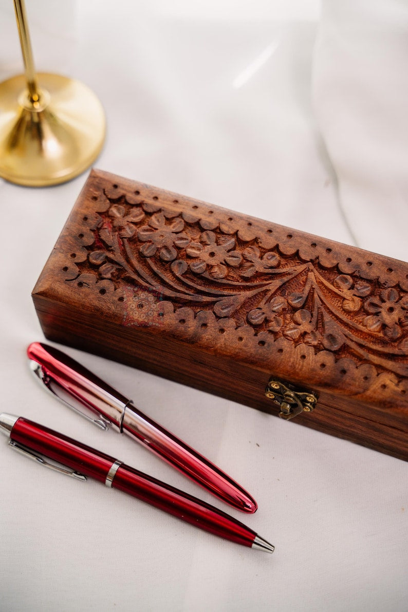 Custom Wooden Pen Box Engraved Pen Case Personalized Wood Pen Boxes Rustic Pen Storage Display Wooden Pen Gift for Him Dad