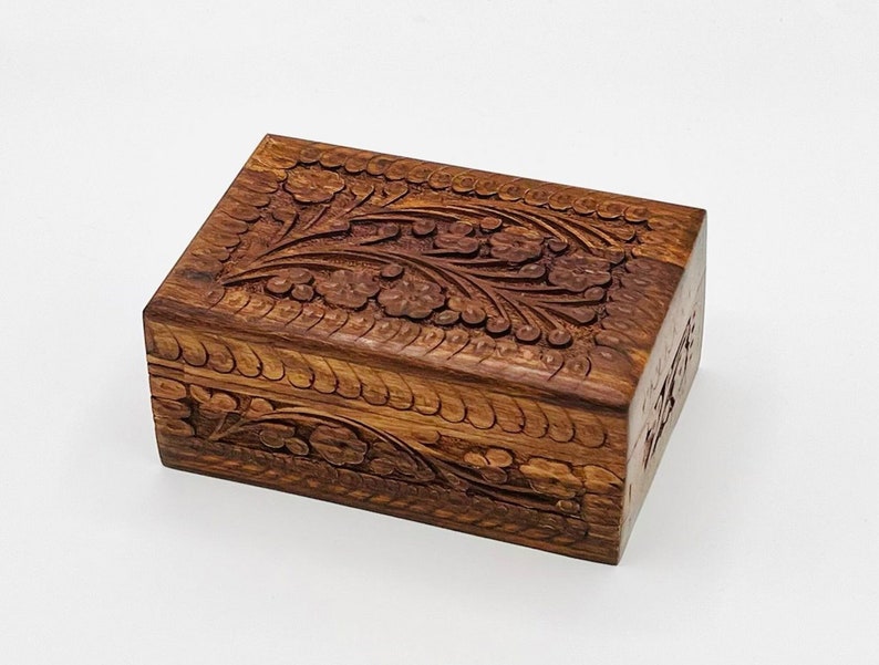 Wooden Puzzle Box, Secret Lock Box with Hidden Latch, Hidden Lock Jewelry Storage Box, Wood Carving Art Jewelry Box