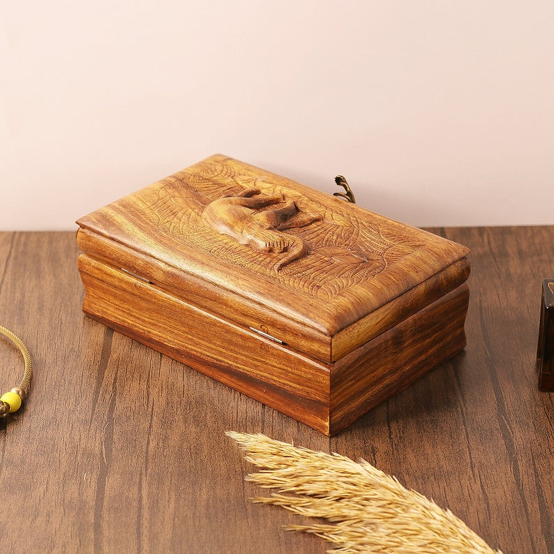 Elephant Jewelry Box, Hand Carved Wooden Elephant Jewelry Organizer Trinket Box, Wooden Animal Engraving Art Elephant Lovers Gift