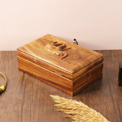 Elephant Jewelry Box, Hand Carved Wooden Elephant Jewelry Organizer Trinket Box, Wooden Animal Engraving Art Elephant Lovers Gift