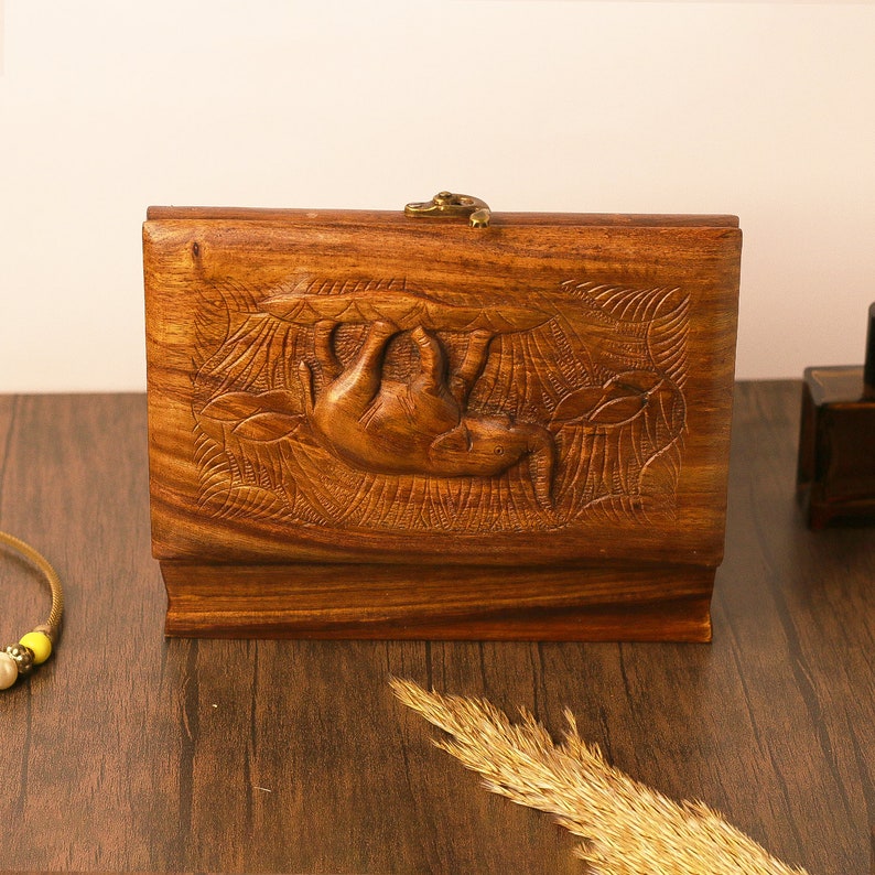 Elephant Jewelry Box, Hand Carved Wooden Elephant Jewelry Organizer Trinket Box, Wooden Animal Engraving Art Elephant Lovers Gift