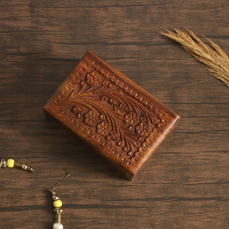 Wooden Puzzle Box, Secret Lock Box with Hidden Latch, Hidden Lock Jewelry Storage Box, Wood Carving Art Jewelry Box