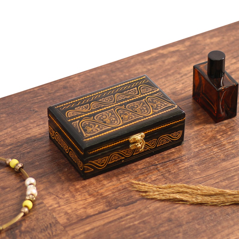 Small Jewelry Box - Hand Painted Wooden Jewelry Organizer Box for Girls, Gift for Her Wedding Anniversary Trinket Box Gift