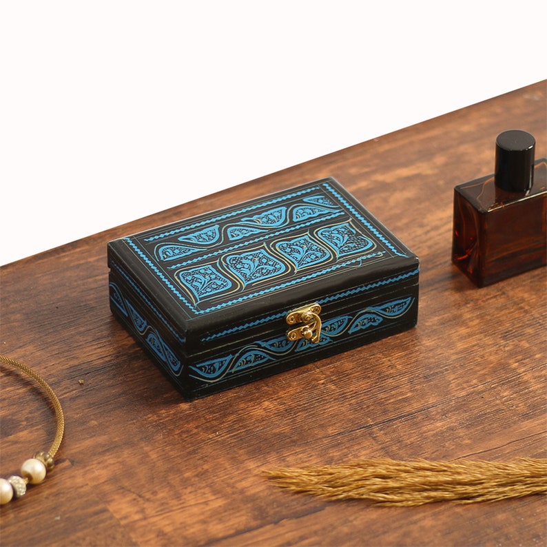 Small Jewelry Box - Hand Painted Wooden Jewelry Organizer Box for Girls, Gift for Her Wedding Anniversary Trinket Box Gift