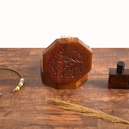 Wooden Engraved Jewelry Box, Midcentury Jewelry Organizer Box, Trinket Box, Keepsake Box, Vintage Jewellery Storage Box