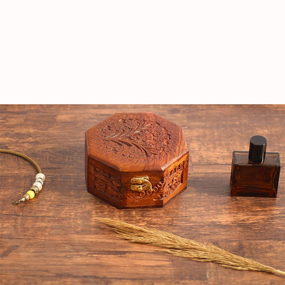 Wooden Engraved Jewelry Box, Midcentury Jewelry Organizer Box, Trinket Box, Keepsake Box, Vintage Jewellery Storage Box