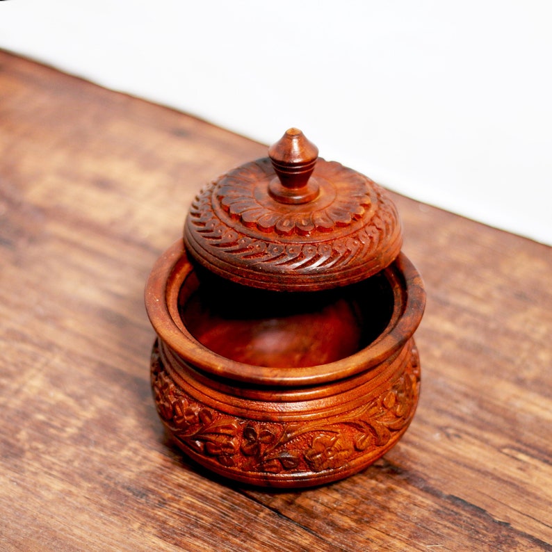 Wooden Sugar Bowl With Lid, Sugar Pot Kitchen Storage Accessories, Handmade Saltbox Salt Cellar Spice Jar Container