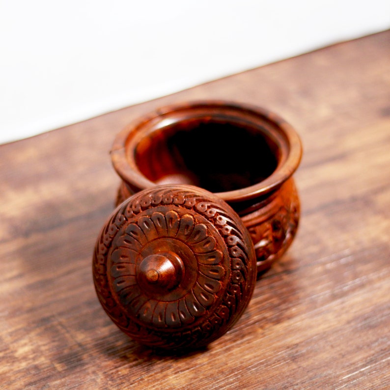 Wooden Sugar Bowl With Lid, Sugar Pot Kitchen Storage Accessories, Handmade Saltbox Salt Cellar Spice Jar Container