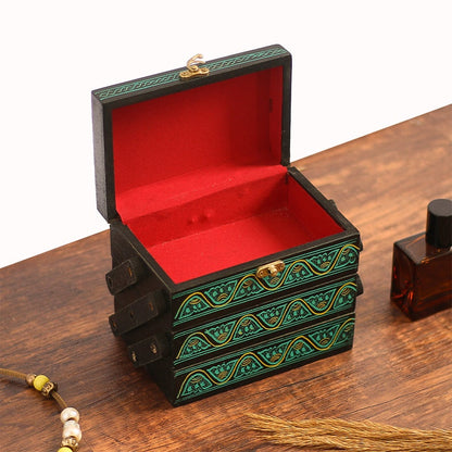 Foldable Jewelry Organizer, Layered Jewelry Box with 3 Compartments, Lacquer Art Wood Jewelry Box, Jewellery Storage Box Unique Gifts
