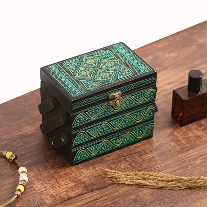 Foldable Jewelry Organizer, Layered Jewelry Box with 3 Compartments, Lacquer Art Wood Jewelry Box, Jewellery Storage Box Unique Gifts