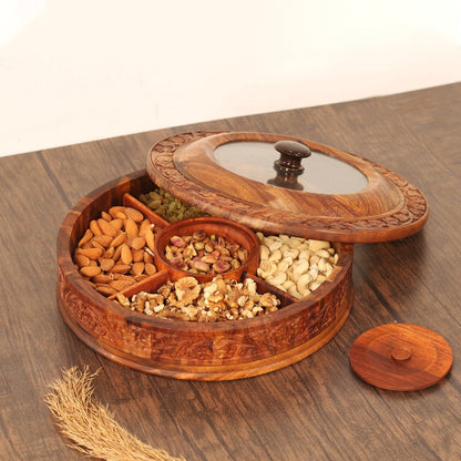 Engraved Rosewood Masala Box: Kitchen Spice & Dry Fruit Organizer