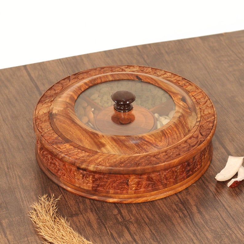 Engraved Rosewood Masala Box: Kitchen Spice & Dry Fruit Organizer