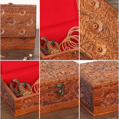 Handmade Engraved Rosewood Jewelry Box: Large Capacity Trinket Storage