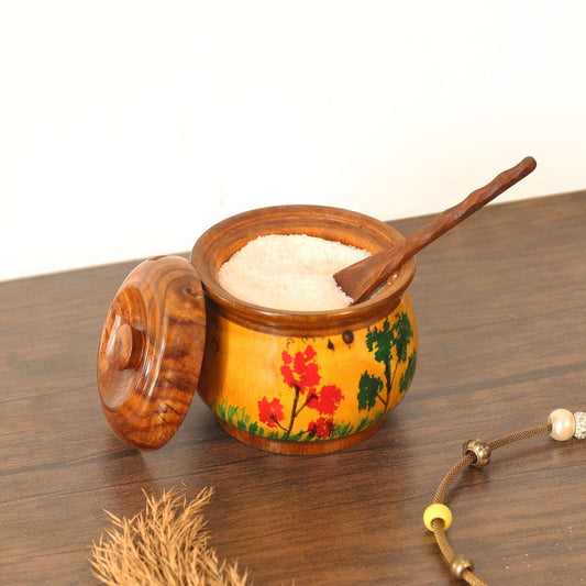 Handmade Rosewood Sugar Pot with Lid & Spoon: Kitchen Spice Jar