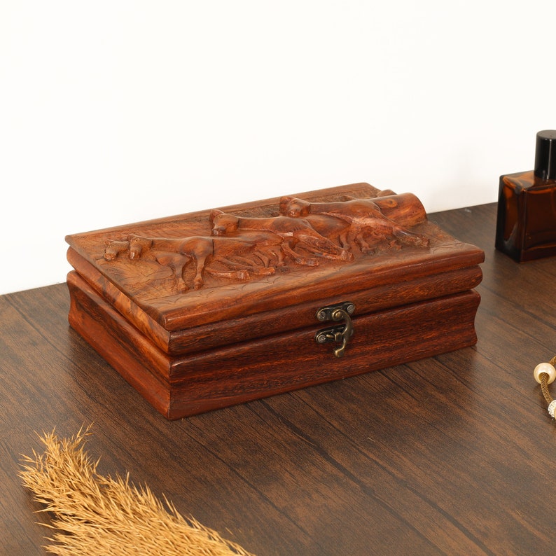 Horse Jewelry Box, Hand Carved Wooden Horse Decor Jewelry Organizer Box, Wooden Animal Carvings Decoration, Horse Lover Gifts
