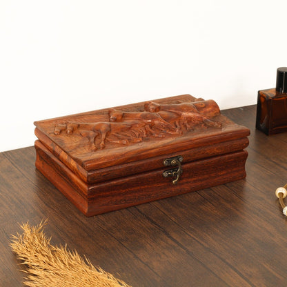 Horse Jewelry Box, Hand Carved Wooden Horse Decor Jewelry Organizer Box, Wooden Animal Carvings Decoration, Horse Lover Gifts