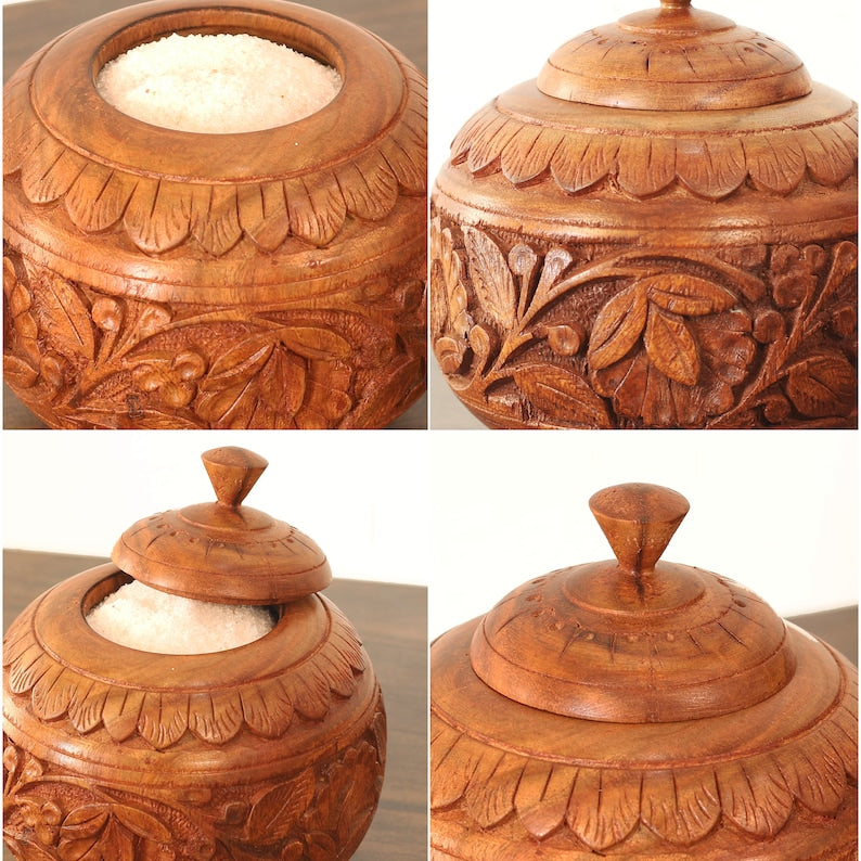 Sugar Bowl with Lid, Kitchen Decor Salt Cellar, Wooden Sugar Pot Kitchen Organizer, Sugar Container, Spice Jar, Spice Rack Housewarming Gift