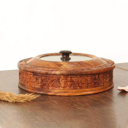 Engraved Rosewood Masala Box: Kitchen Spice & Dry Fruit Organizer