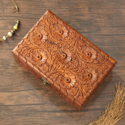 Handmade Engraved Rosewood Jewelry Box: Large Capacity Trinket Storage