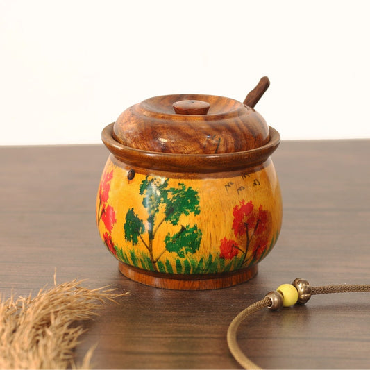 Handmade Rosewood Sugar Pot with Lid & Spoon: Kitchen Spice Jar