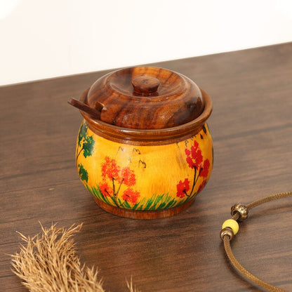 Handmade Rosewood Sugar Pot with Lid & Spoon: Kitchen Spice Jar