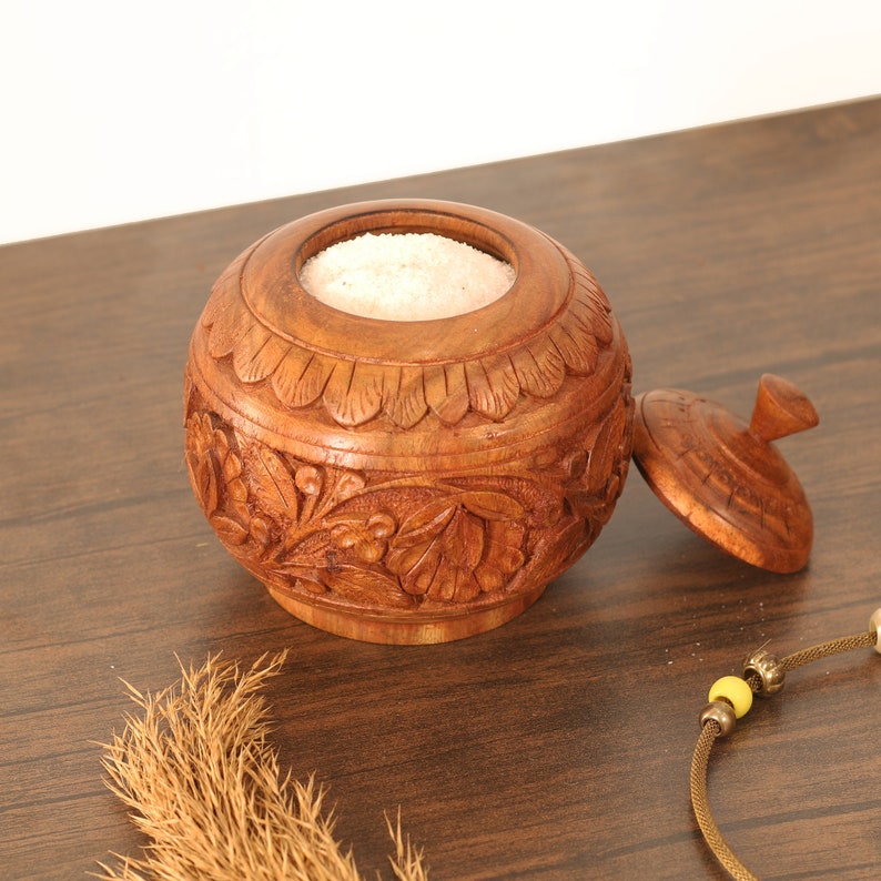 Sugar Bowl with Lid, Kitchen Decor Salt Cellar, Wooden Sugar Pot Kitchen Organizer, Sugar Container, Spice Jar, Spice Rack Housewarming Gift