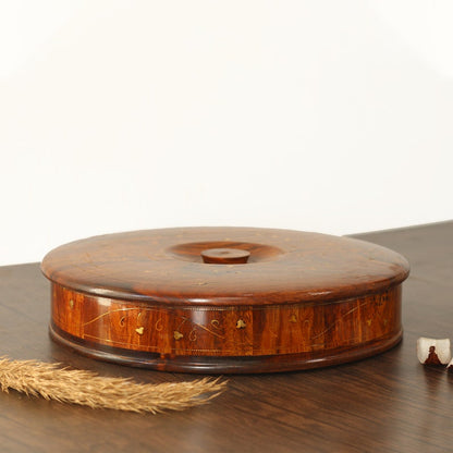 Engraved Rosewood Masala Dabba: Indian Spice Box Organizer