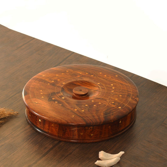 Engraved Rosewood Masala Dabba: Indian Spice Box Organizer