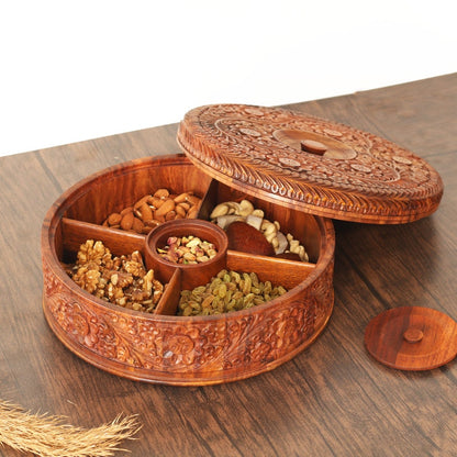 Indian Spice Box, Wooden Masala Box with Lid, Masala Dabba, Spice Container, Dry Fruit Organizer Box, Multipurpose Dry Fruit/Spice Box