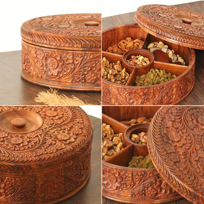 Indian Spice Box, Wooden Masala Box with Lid, Masala Dabba, Spice Container, Dry Fruit Organizer Box, Multipurpose Dry Fruit/Spice Box