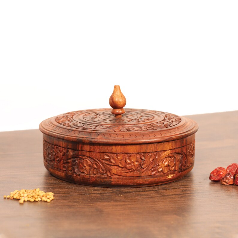 Rosewood Masala Dabba: Wooden Spice & Dry Fruit Box