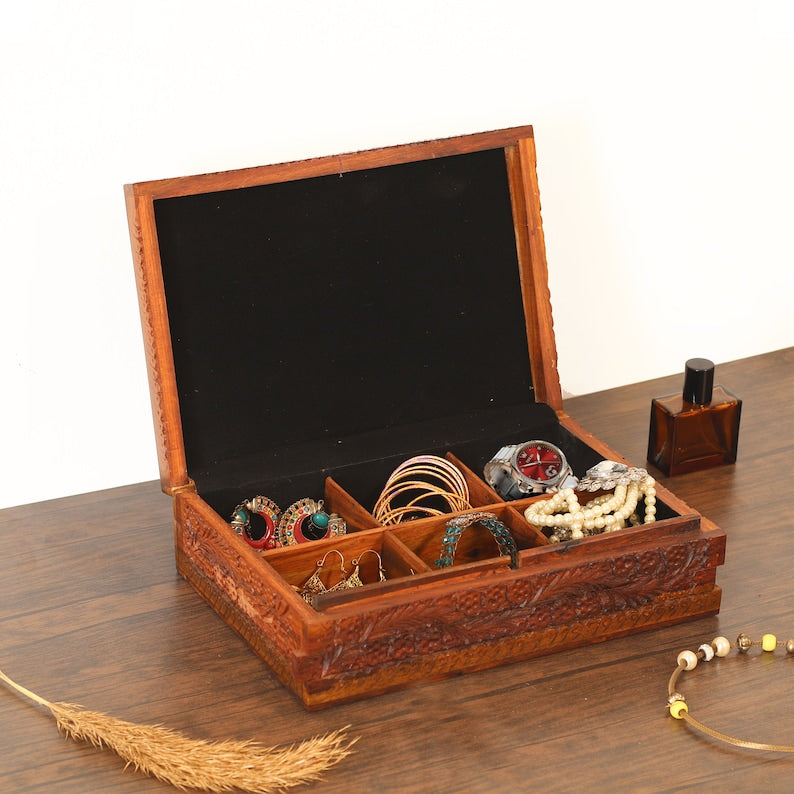 Rosewood Jewelry Box: Mid-Century Modern Secret Lock Organizer