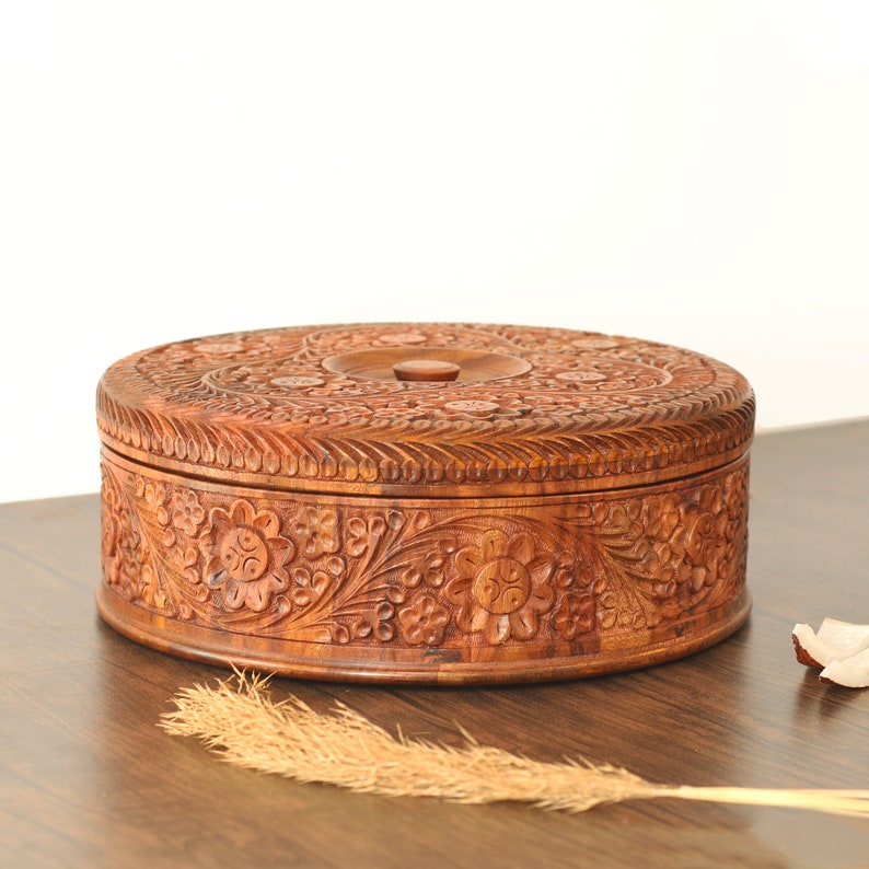 Indian Spice Box, Wooden Masala Box with Lid, Masala Dabba, Spice Container, Dry Fruit Organizer Box, Multipurpose Dry Fruit/Spice Box