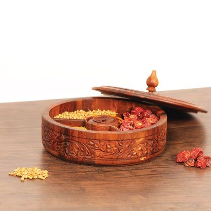 Rosewood Masala Dabba: Wooden Spice & Dry Fruit Box