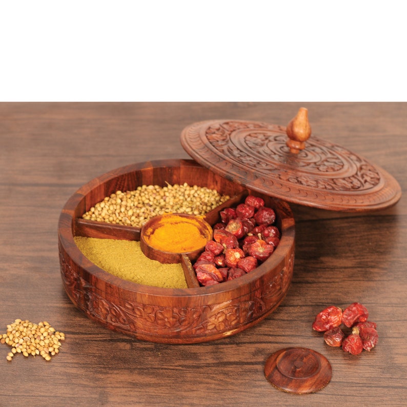 Rosewood Masala Dabba: Wooden Spice & Dry Fruit Box