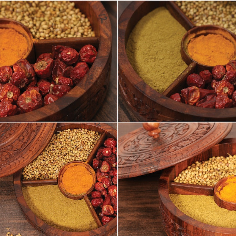 Rosewood Masala Dabba: Wooden Spice & Dry Fruit Box