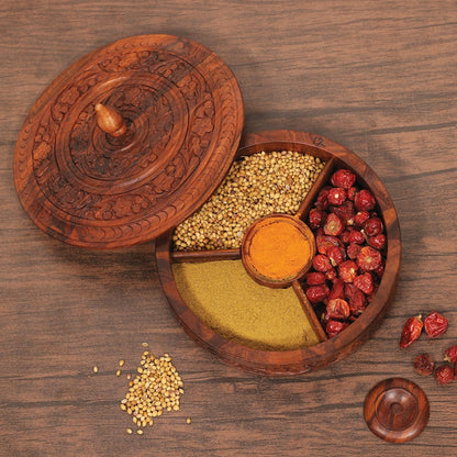 Rosewood Masala Dabba: Wooden Spice & Dry Fruit Box