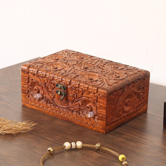 Handmade Engraved Rosewood Jewelry Box: Large Capacity Trinket Storage