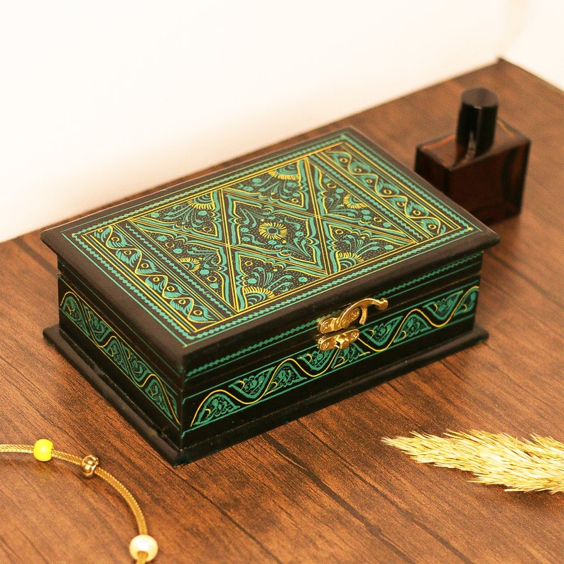 Boho Jewellery Box, Jewellery Organizer Box, Wooden Keepsake Box, Vintage Jewellery Box, Jewellery Storage Box, Wood Trinket Box