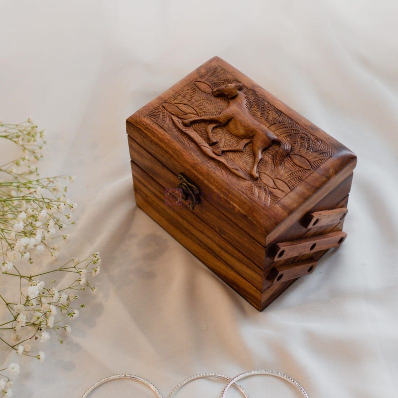 Foldable Jewelry Organizer with 3 Compartments, Horse Jewelry Box, Horse Gifts for Women, Horse Decor Wooden Jewelry Box, Equestrian Gifts