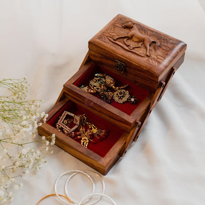 Foldable Jewelry Organizer with 3 Compartments, Horse Jewelry Box, Horse Gifts for Women, Horse Decor Wooden Jewelry Box, Equestrian Gifts